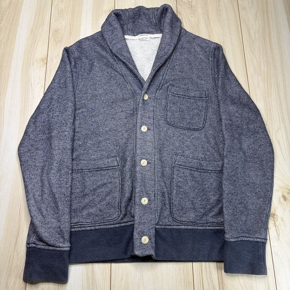 Club Monaco Knit Shawl Cardigan Sweater Men Large Blue Cotton Button-Up